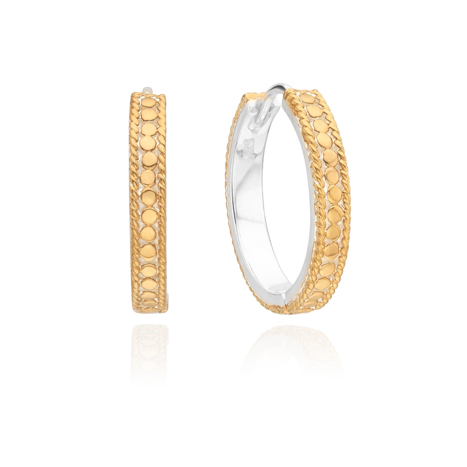 Anna Beck Gold Hinge Hoops ER10673-GLD Gold hoop earrings with a textured design on a white background
