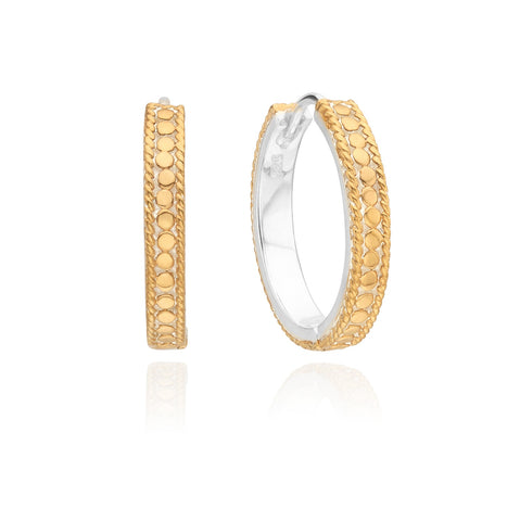 Anna Beck Gold Hinge Hoops ER10673-GLD Gold hoop earrings with a textured design on a white background