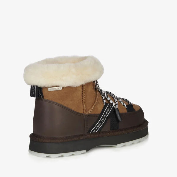 Emu Australia Blurred Micro in Chestnut W13129 Brown winter boot with white fur lining on a white background