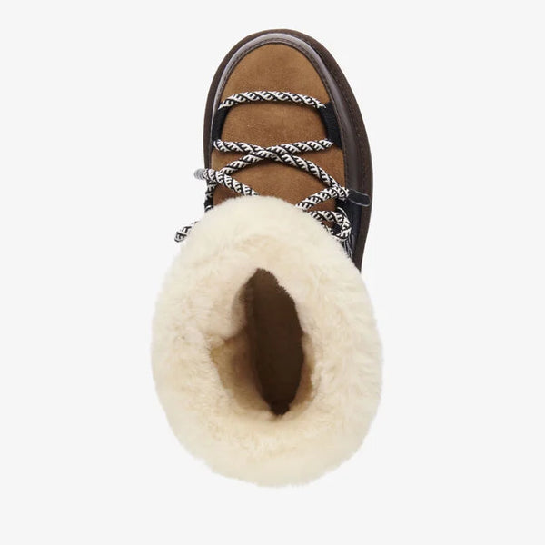 Emu Australia Blurred Micro in Chestnut W13129 Brown winter boot with white fur lining on a white background