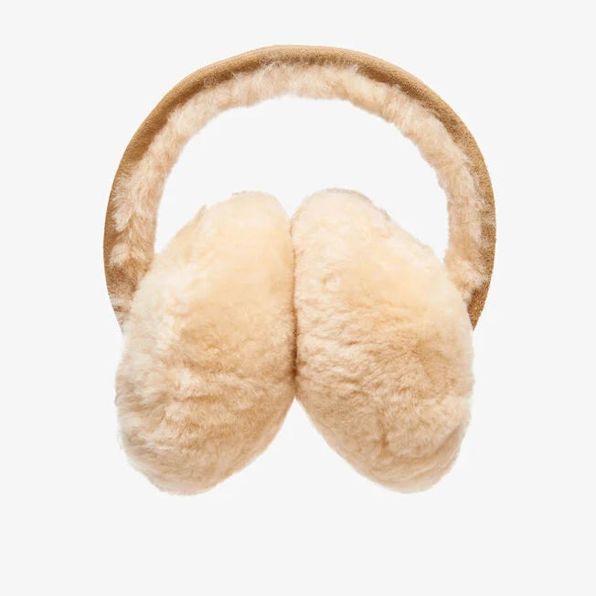 Emu Australia Angahook Earmuffs in Chestnut W9403 Beige ear muffs on a white background