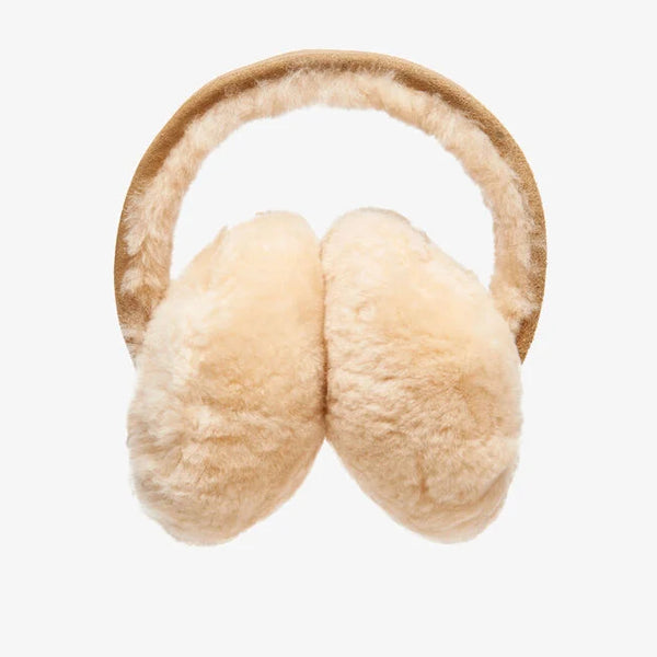 Emu Australia Angahook Earmuffs in Chestnut W9403 Beige ear muffs on a white background