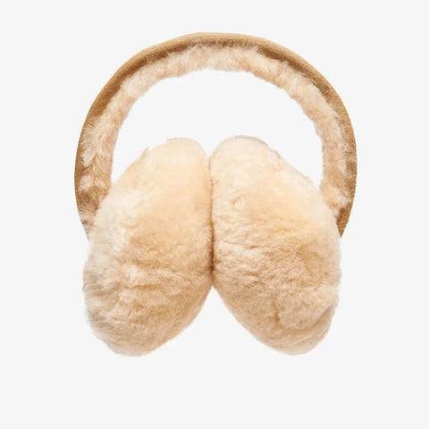 Emu Australia Angahook Earmuffs in Chestnut W9403 Beige ear muffs on a white background