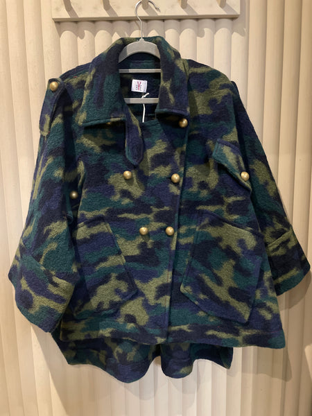 BE-Y-E  Caban Jacket in Green Camouflage Print