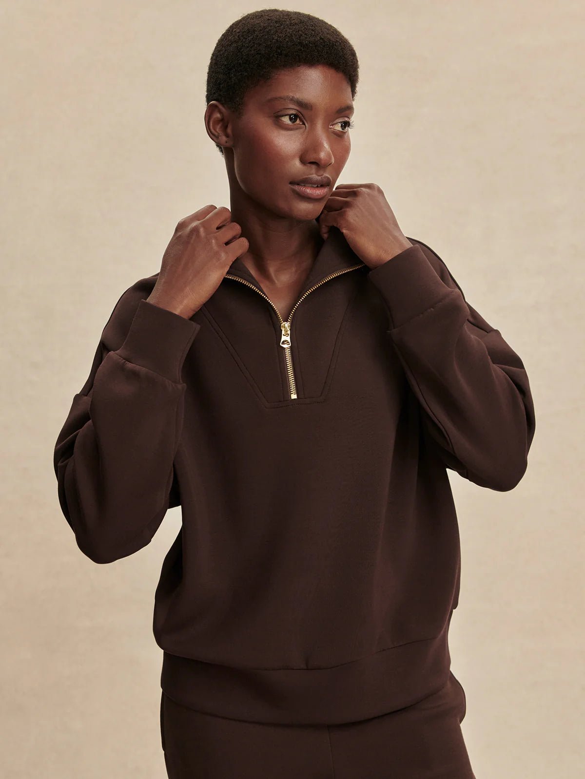 Varley Hawley Half Zip Sweat in Coffee Bean