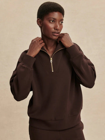 Varley Hawley Half Zip Sweat in Coffee Bean