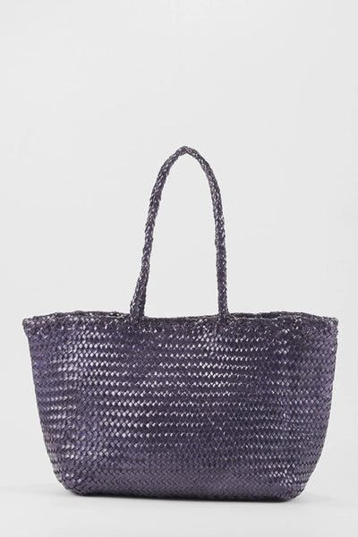 Ellyla Amora Woven Shoulder Bag in Dark Blue Woven handbag on a light gray background