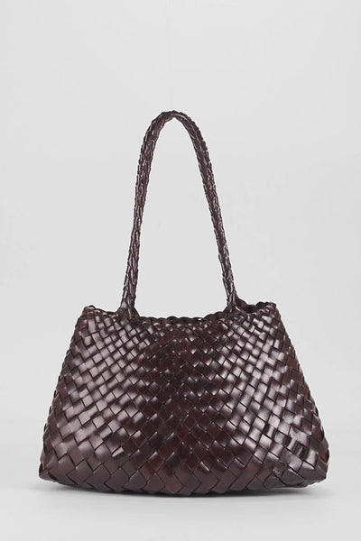 Ellyla Selina Two Long Handles Woven Bag in Espresso Woven brown handbag on a light gray background