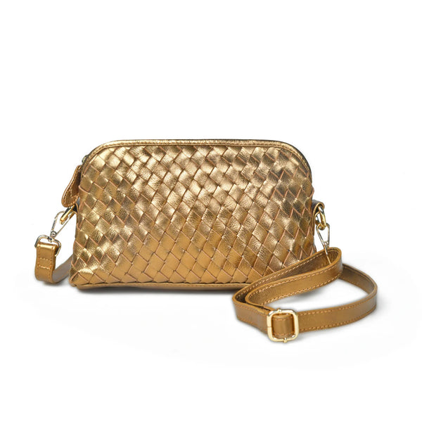 Bell & Fox Ira Bag in Bronze Metallic, leather woven, cross body