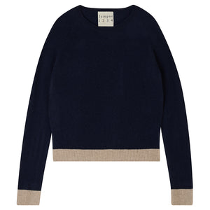 Jumper 1234 Contrast Crew Cashmere Sweater in Navy and Brown *LAST ONE!*