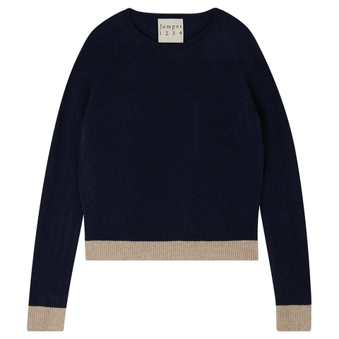 Jumper 1234 Contrast Crew Cashmere Sweater in Navy and Brown