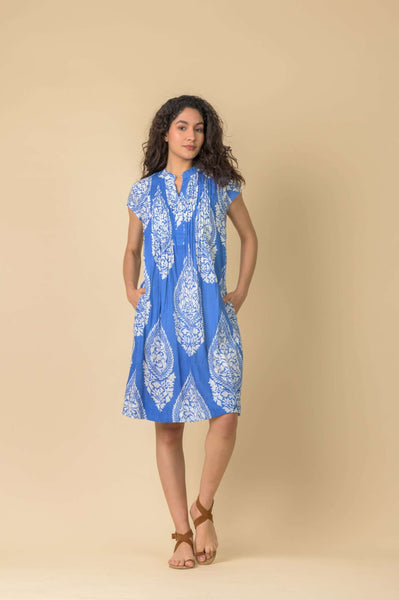 Handprint Dream Apparel Lacey Dress in Emperor Blue White