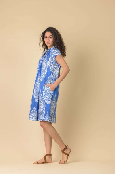 Handprint Dream Apparel Lacey Dress in Emperor Blue White