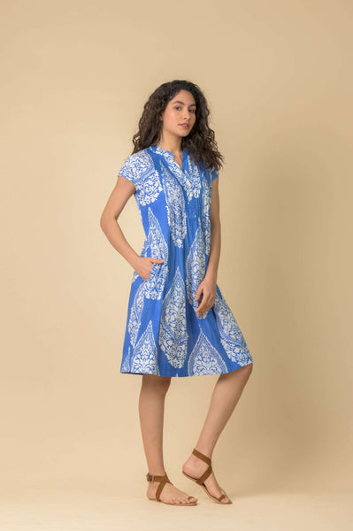 Handprint Dream Apparel Lacey Dress in Emperor Blue White