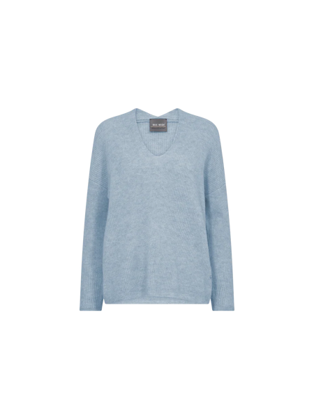 Mos Mosh Thora V-Neck Knit in Cashmere Blue