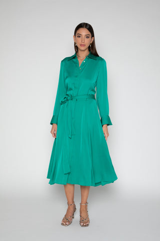 Silk95Five Lille Silk Dress in Holiday Green