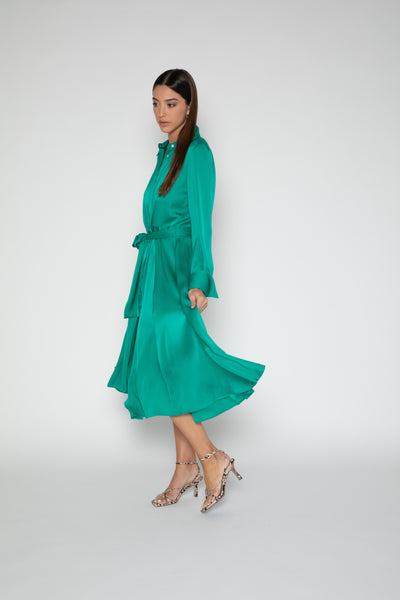 Silk95Five Lille Silk Dress in Holiday Green