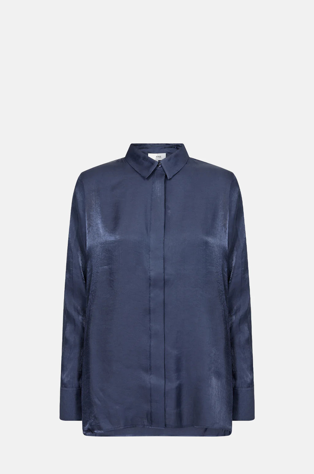 Levete Room Ice Shirt in Mood Indigo, shiny shirt, Great with jeans