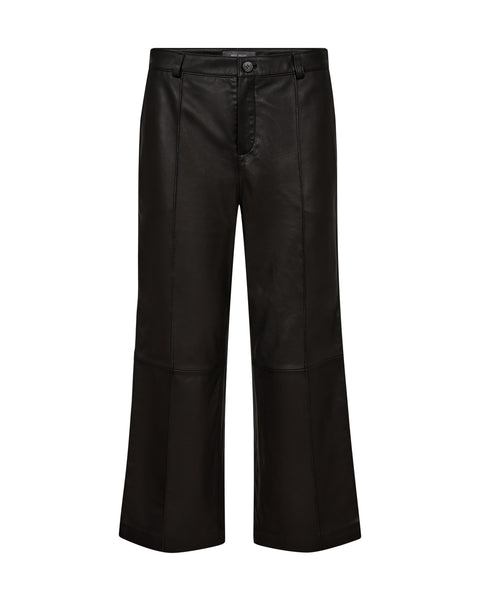 Mos Mosh Como Leather Pant in Black Black wide-leg pants on a white background