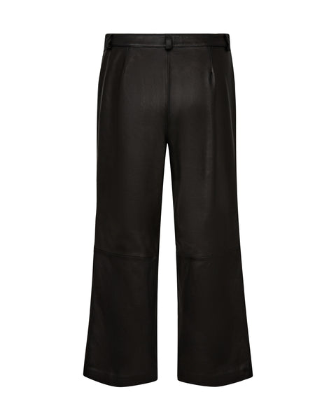 Mos Mosh Como Leather Pant in Black Black wide-leg pants on a white background