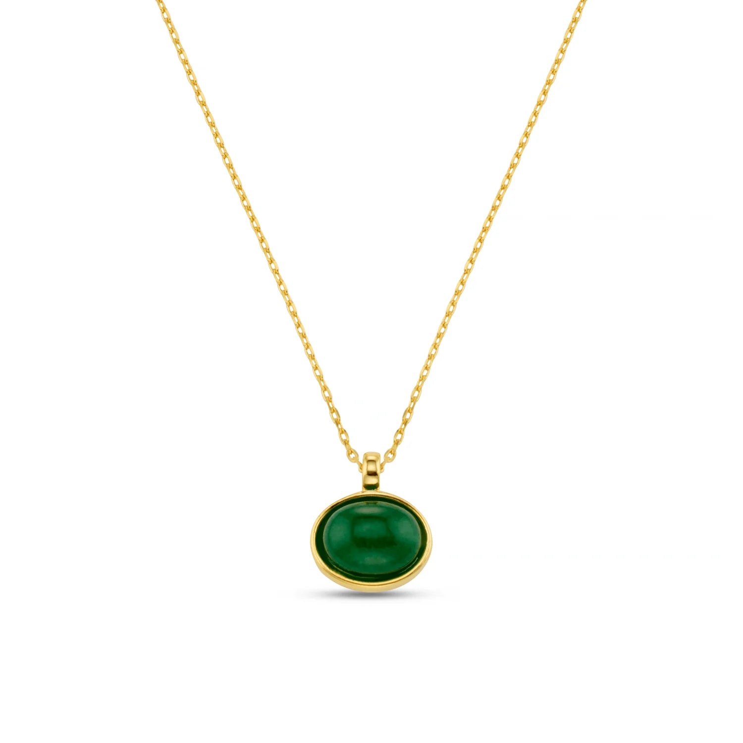 Orelia Semi-Precious Green Jade Pendant Necklace Gold necklace with a green pendant on a white background