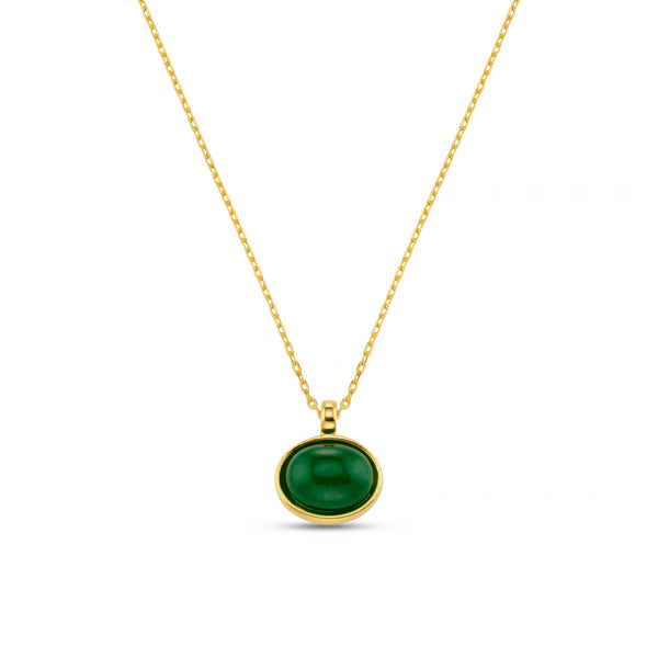 Orelia Semi-Precious Green Jade Pendant Necklace Gold necklace with a green pendant on a white background