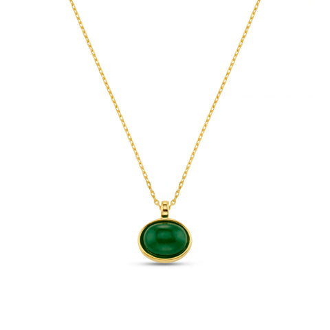 Orelia Semi-Precious Green Jade Pendant Necklace Gold necklace with a green pendant on a white background