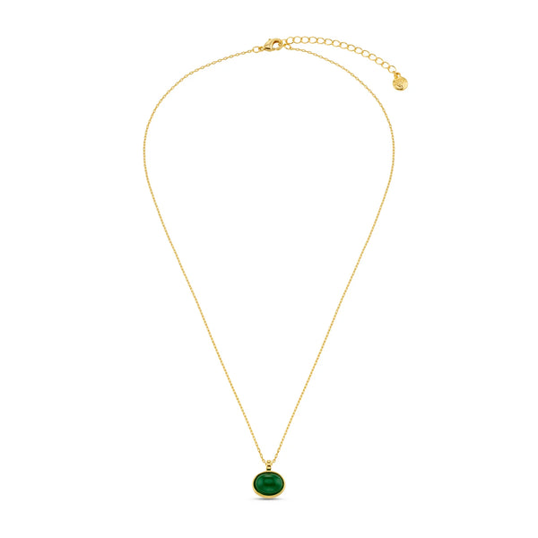 Orelia Semi-Precious Green Jade Pendant Necklace Gold necklace with a green pendant on a white background