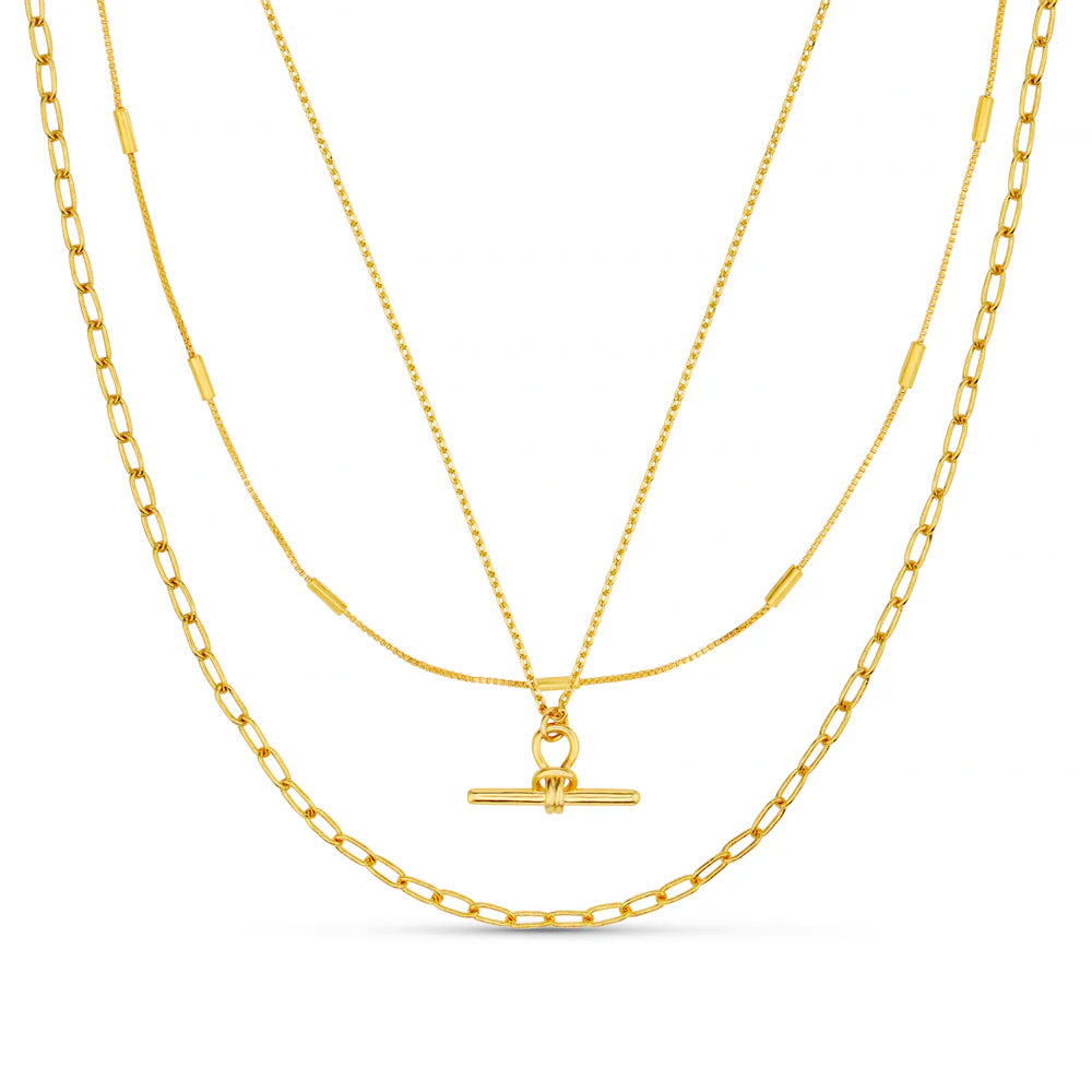 Orelia Dainty T-Bar 3 row Necklace