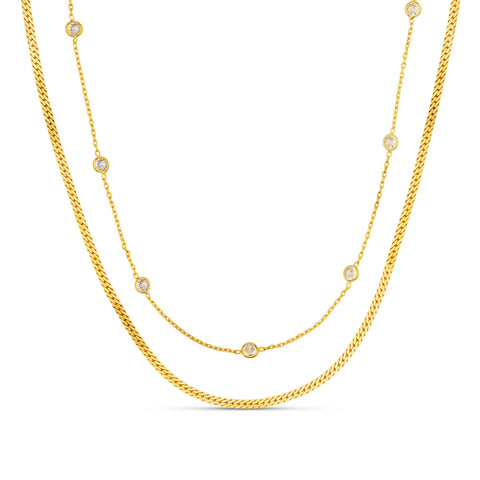 Orelia Stationed Crystal & Snake 2 Row Necklace in Gold ORE30070