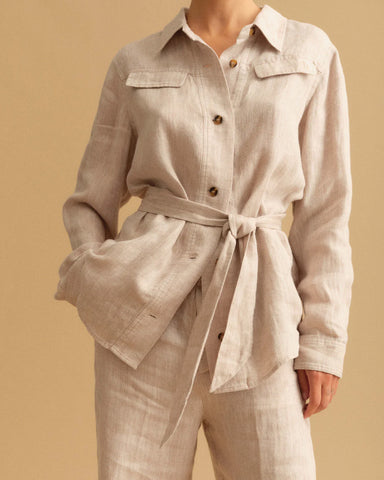 Pieszak Mya Oversized Linen Jacket in Chalk Beige