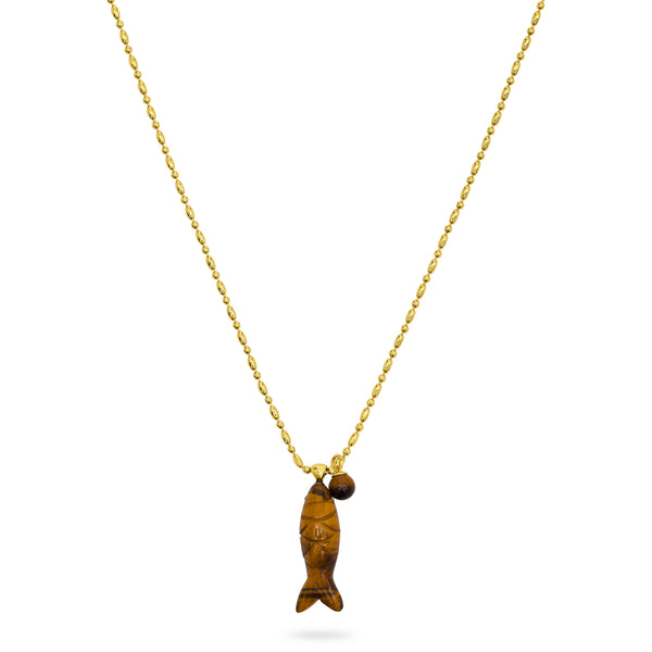 talis chains Happy fish Pendant Necklace in Tigers Eye