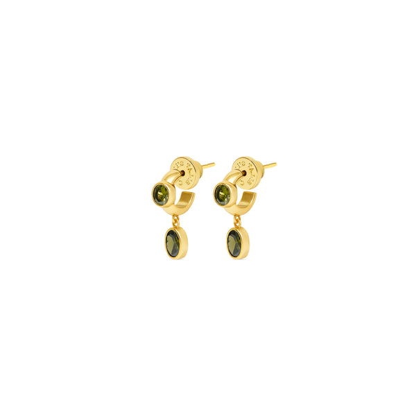Talis Chains CZ One Drop Huggie Earrings- Green