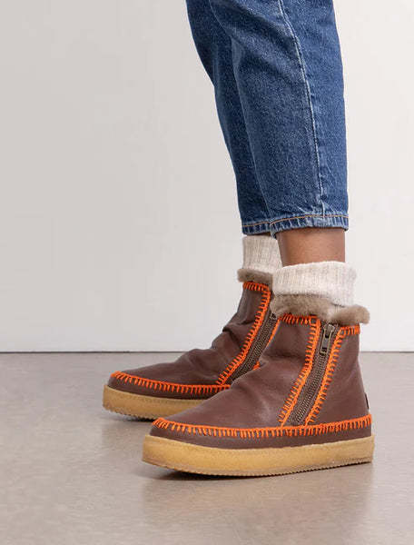 *Last pair!* Laidback London Setsu Crochet Crepe Boot in Leather Tan and Orange