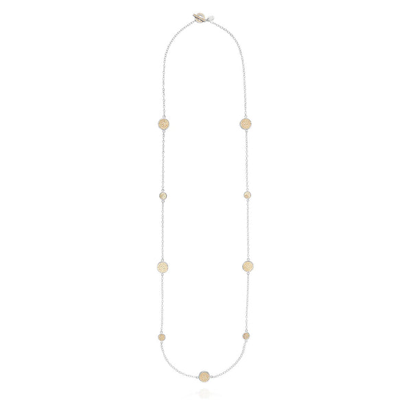 Anna Beck Classic Multi Disc Long Station Necklace in Silver & Gold 1181NGR-TWT