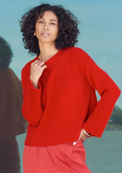 Loop Cashmere Ribbed Lofty Crew Sweat in Crimson Red