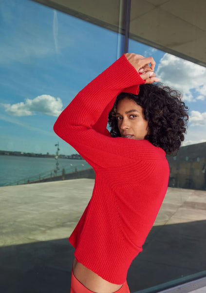 Loop Cashmere Ribbed Lofty Crew Sweat in Crimson Red