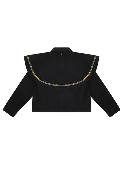 Seventy + Mochi Fara Jacket in Black WFAR0101 Black jacket with decorative trim on a white background