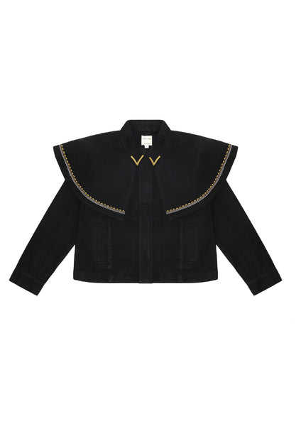 Seventy + Mochi Fara Jacket in Black WFAR0101 Black jacket with gold trim on a white background