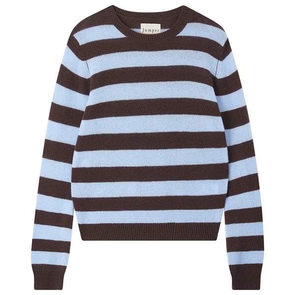 Jumper 1234 Stripe Crew in Dark Brown and Blue