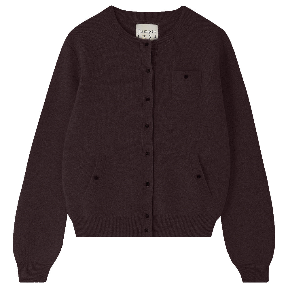 Jumper 1234 Multi Pocket Cardigan in Latte Dark brown cardigan with buttons on a white background