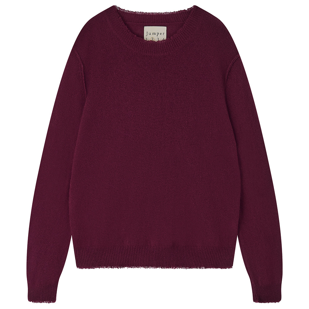 Jumper 1234 Distressed Crew Sweater in Burgundy