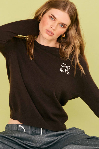 Jumper 1234 C’Est La Vie Crew in Dark Brown with Cream