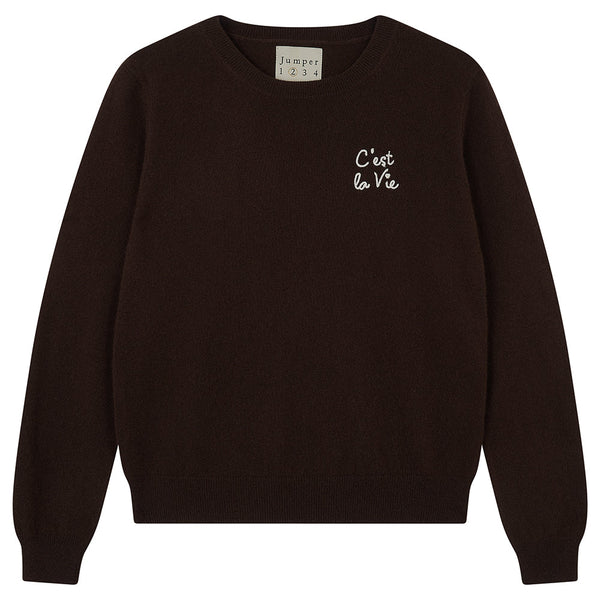 Jumper 1234 C’Est La Vie Crew in Dark Brown with Cream