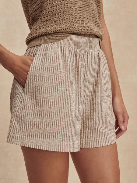 Varley Darina Shorts 4 in Birch Taupe Stripe