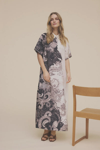 Gustav Anika Long Dress in Off White/Black