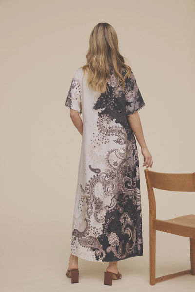Gustav Anika Long Dress in Off White/Black