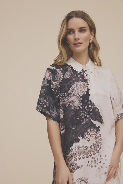 Gustav Anika Long Dress in Off White/Black