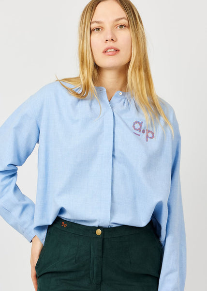 Arsene et Les Pipelettes Oxford Blouse in Ciel 1 H26WB29