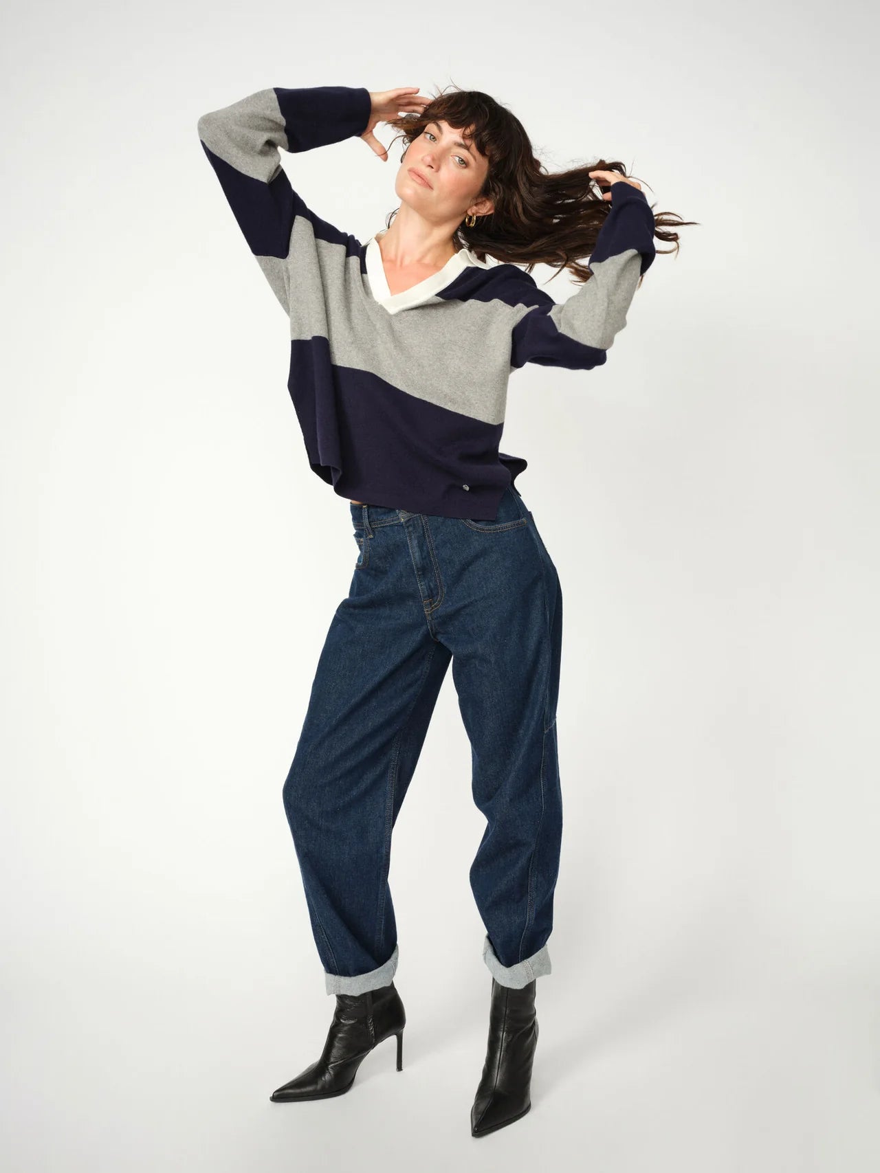 Mos Mosh Aymen Kyoto Cropped Boyfriend Jeans in Dark Blue